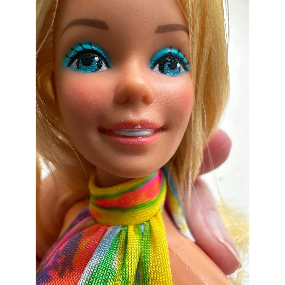 Vtg Superstar Mattel Barbie Doll Philippines Blonde Blue Eyes Psychedelic Dress